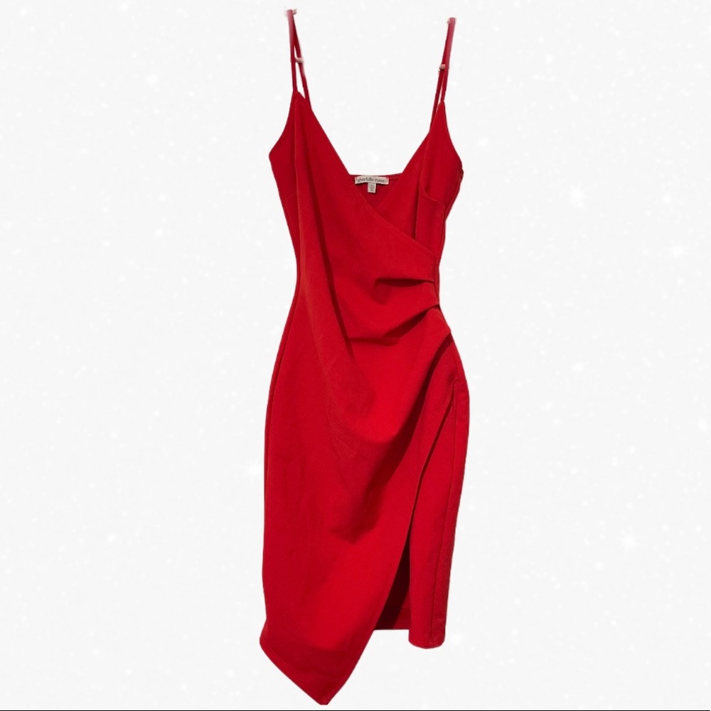 Beautiful Red Cocktail Dress - Asymmetrical V-Neck